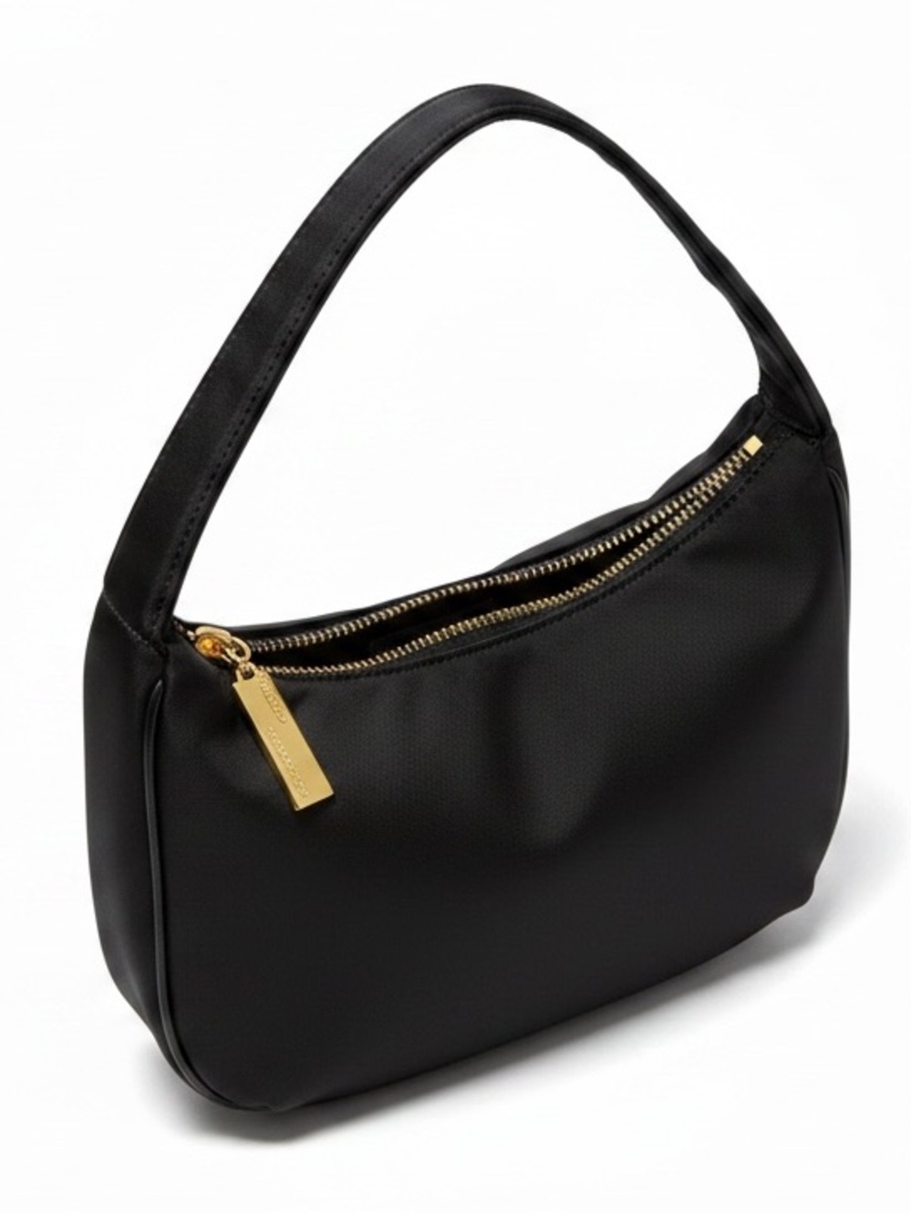 Ralph Lauren Y2K Nylon Mini Hobo Shoulder Bag Black Gold Hardware Zip Minimalist - Picture 2 of 16